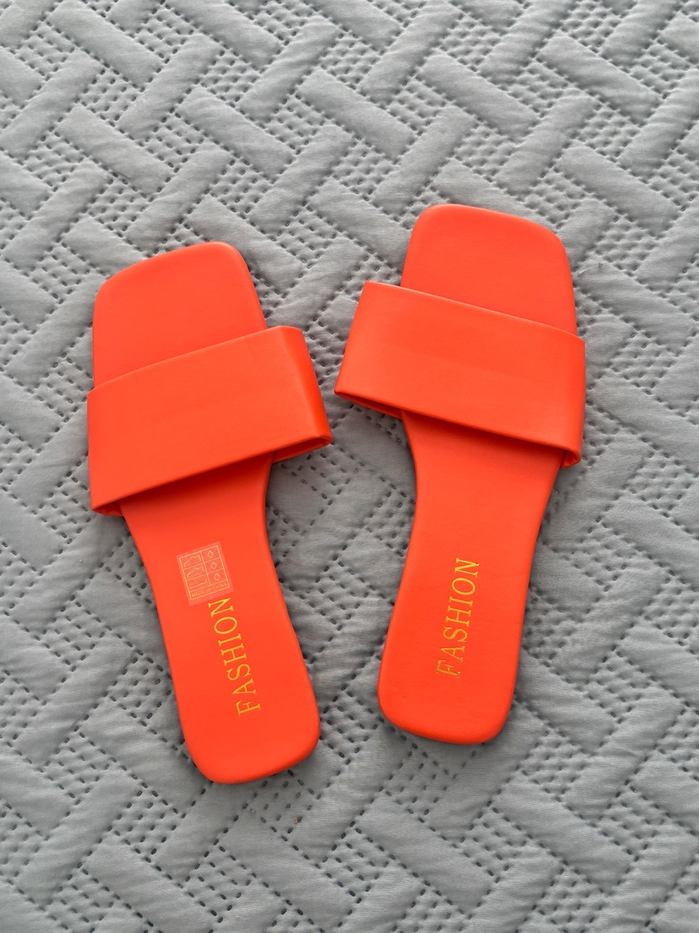 Bright Orange Wide-Band Slide Sandals for Women